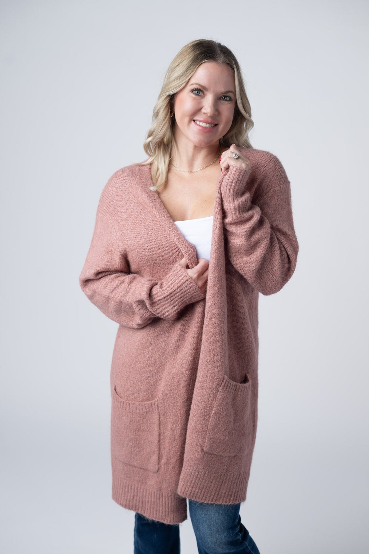 Madison Cozy Cardigan in Dusty Rose