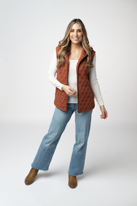 Heather Geometric Hooded Vest in Rust