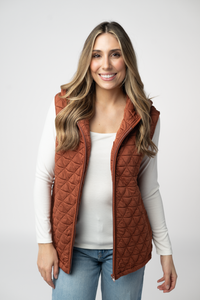 Heather Geometric Hooded Vest in Rust