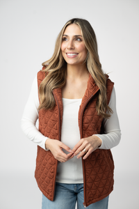 Heather Geometric Hooded Vest in Rust