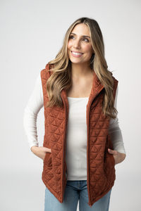 Heather Geometric Hooded Vest in Rust