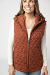 Heather Geometric Hooded Vest in Rust