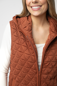 Heather Geometric Hooded Vest in Rust