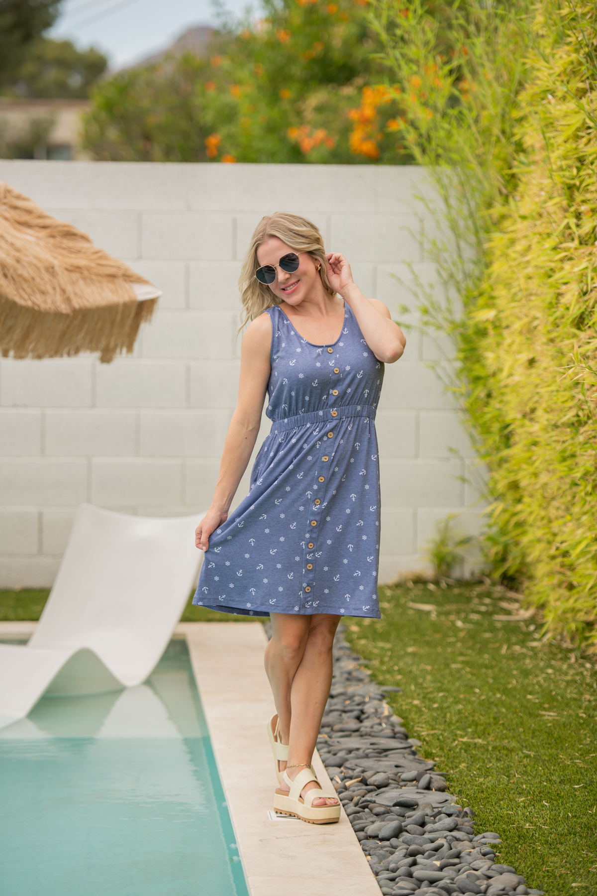 Beverly Button Dress in Nautical Navy