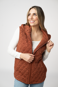 Heather Geometric Hooded Vest in Rust