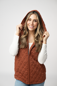 Heather Geometric Hooded Vest in Rust