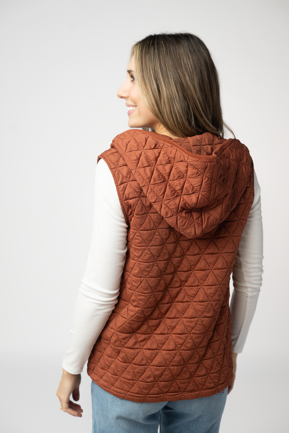 Heather Geometric Hooded Vest in Rust