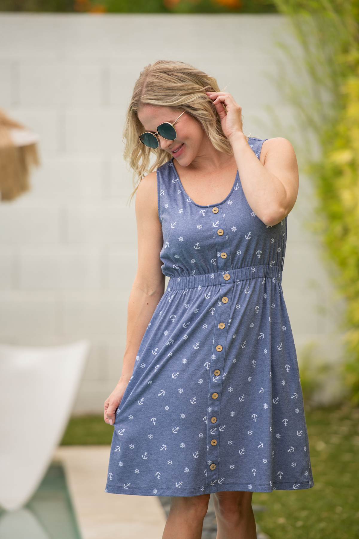 Beverly Button Dress in Nautical Navy