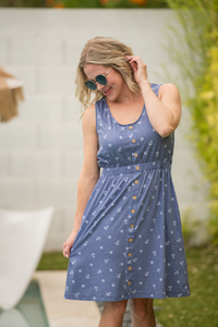 Beverly Button Dress in Nautical Navy