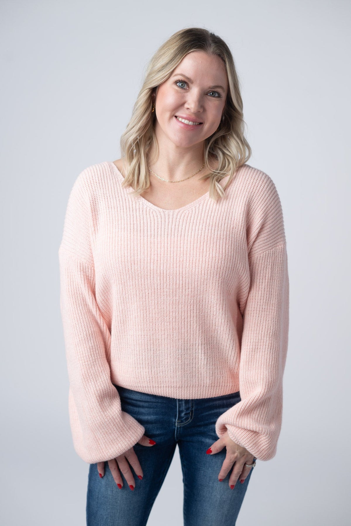 Bethany Bow Knit Sweater in Light Pink