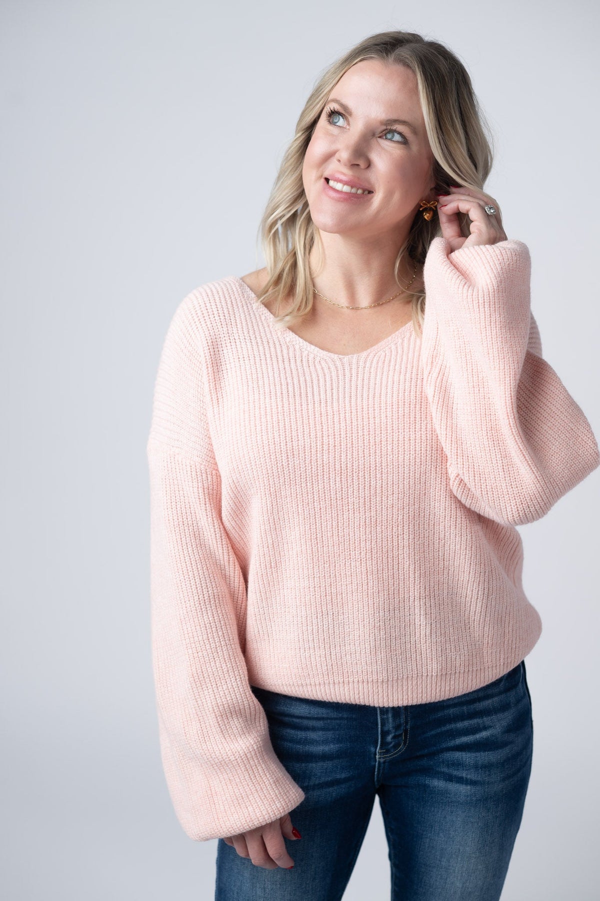 Bethany Bow Knit Sweater in Light Pink