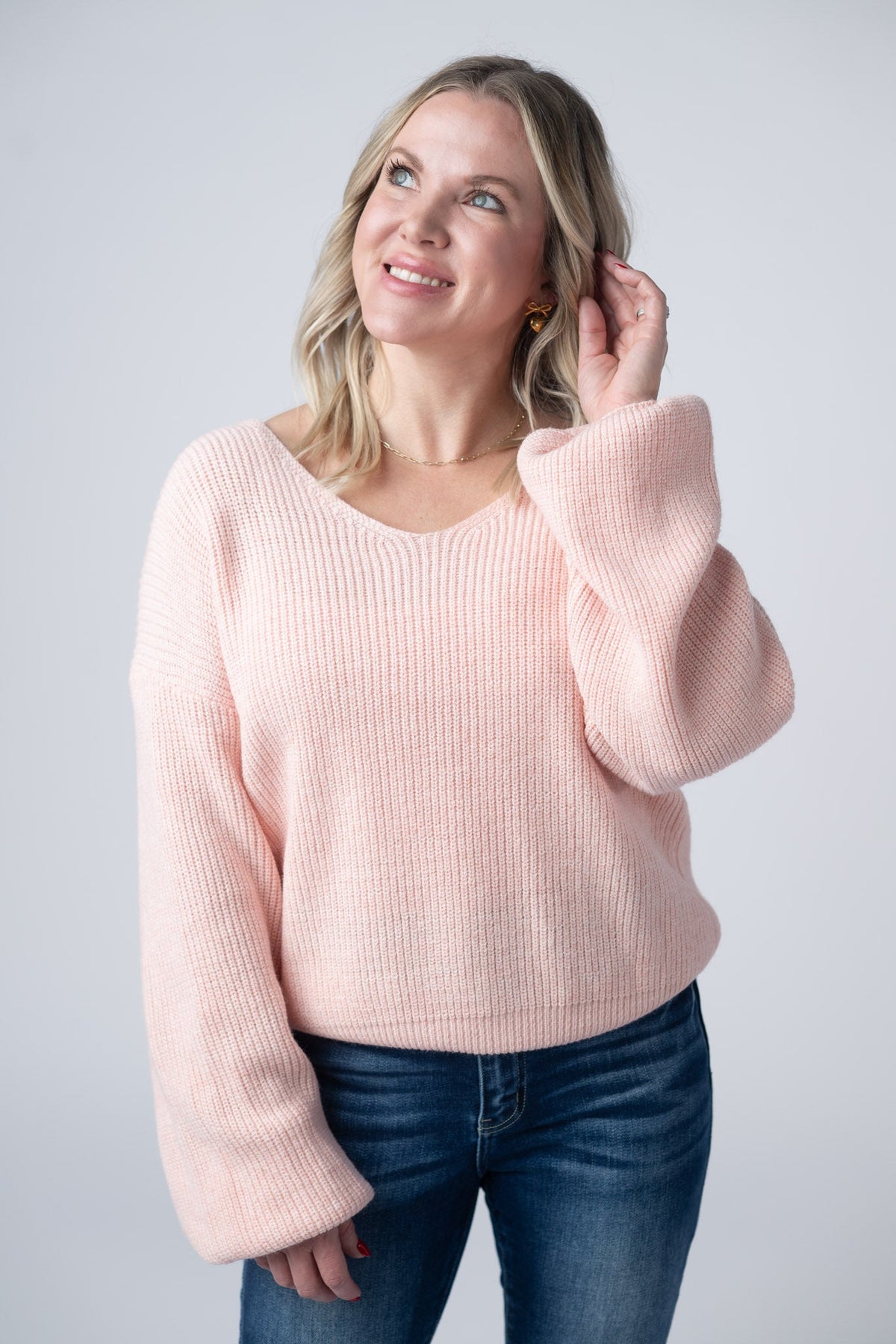 Bethany Bow Knit Sweater in Light Pink