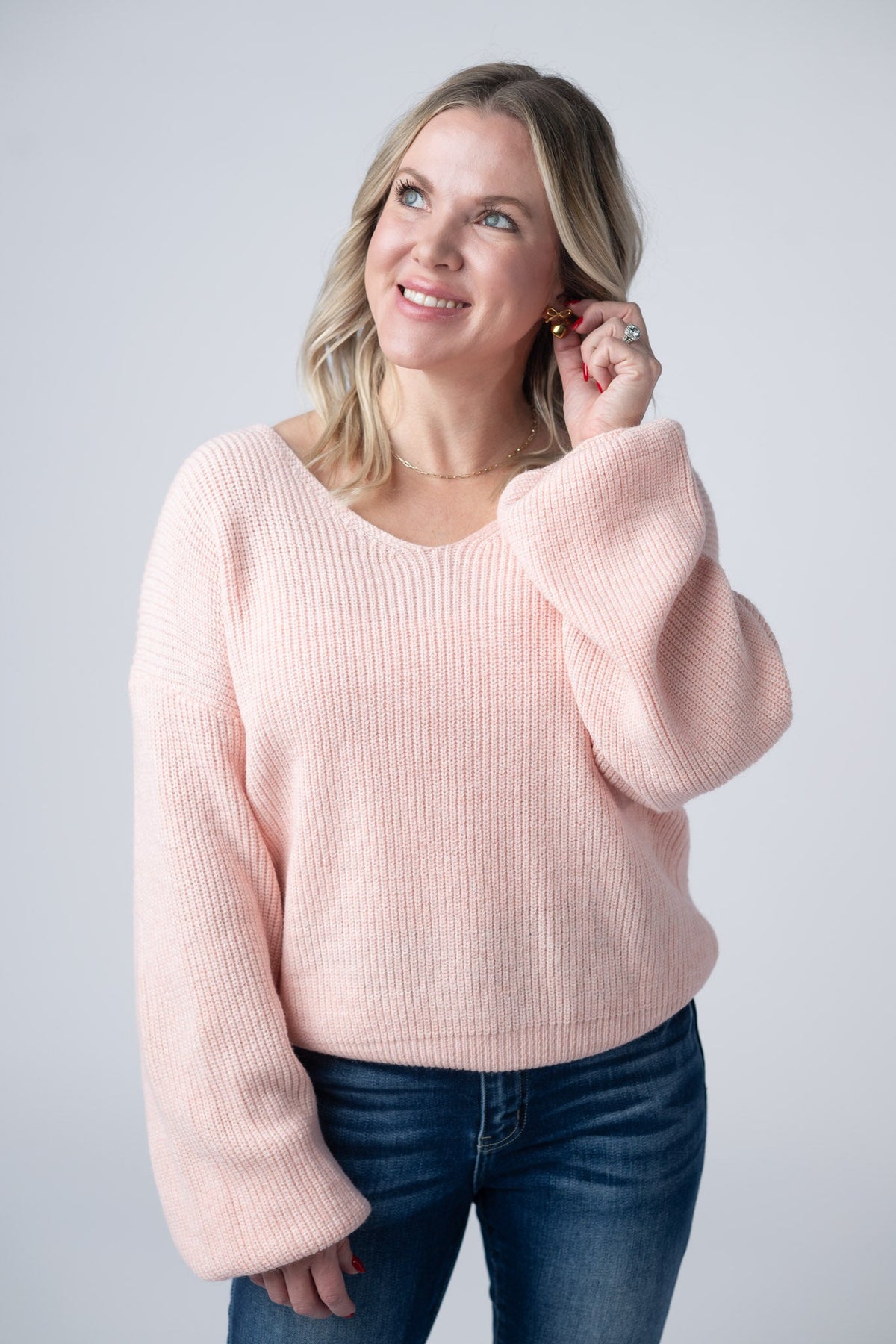 Bethany Bow Knit Sweater in Light Pink
