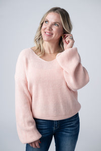 Bethany Bow Knit Sweater in Light Pink