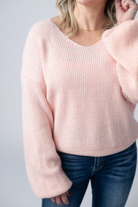 Bethany Bow Knit Sweater in Light Pink