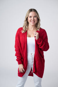 Open Knit Cardigan in Red