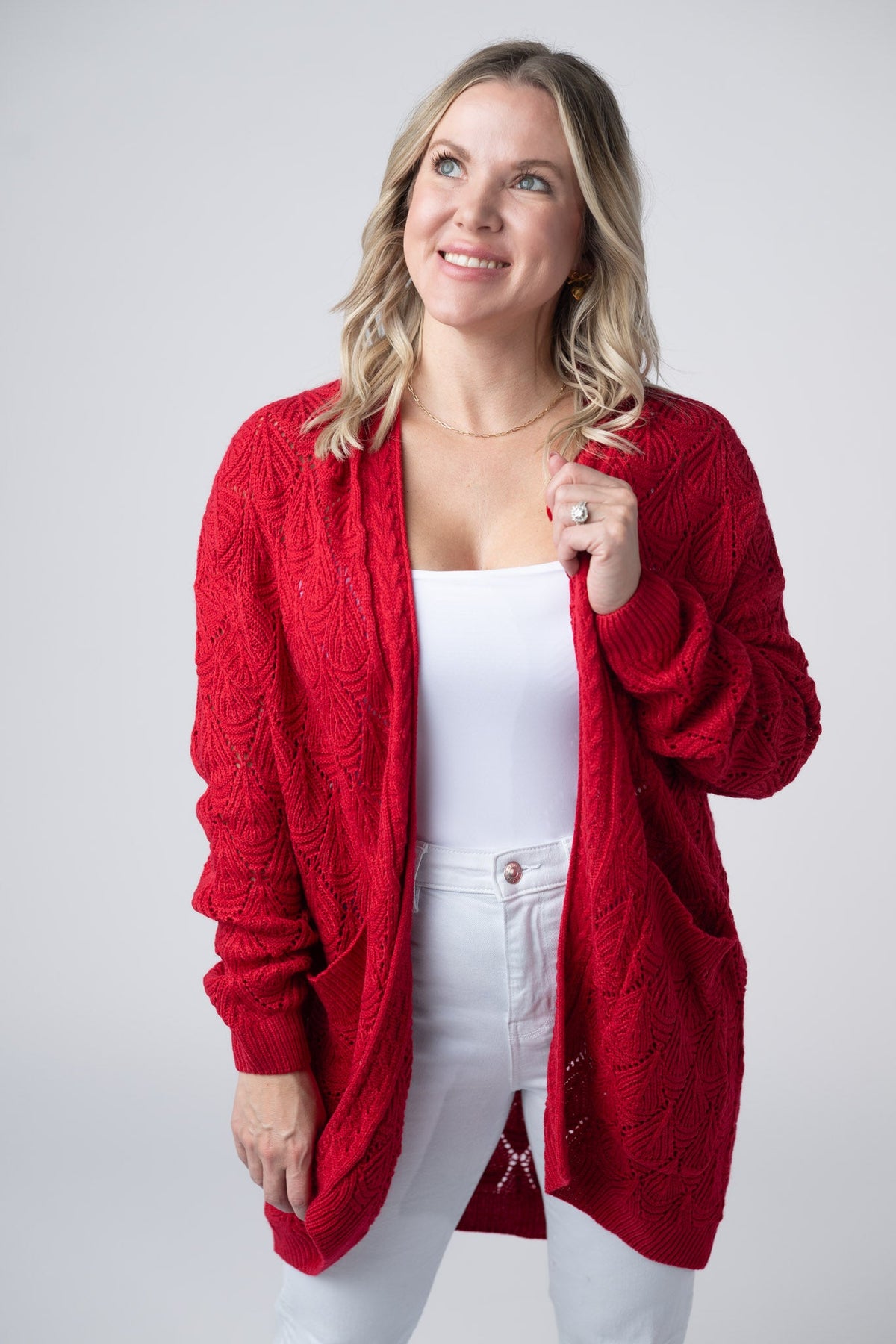 Open Knit Cardigan in Red