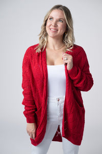 Open Knit Cardigan in Red
