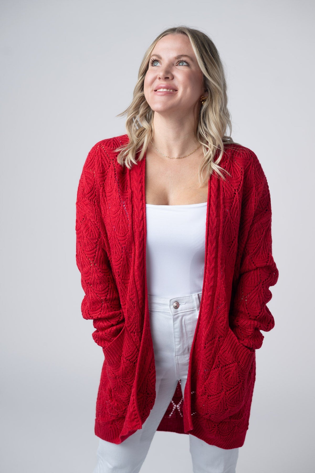 Open Knit Cardigan in Red