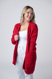 Open Knit Cardigan in Red