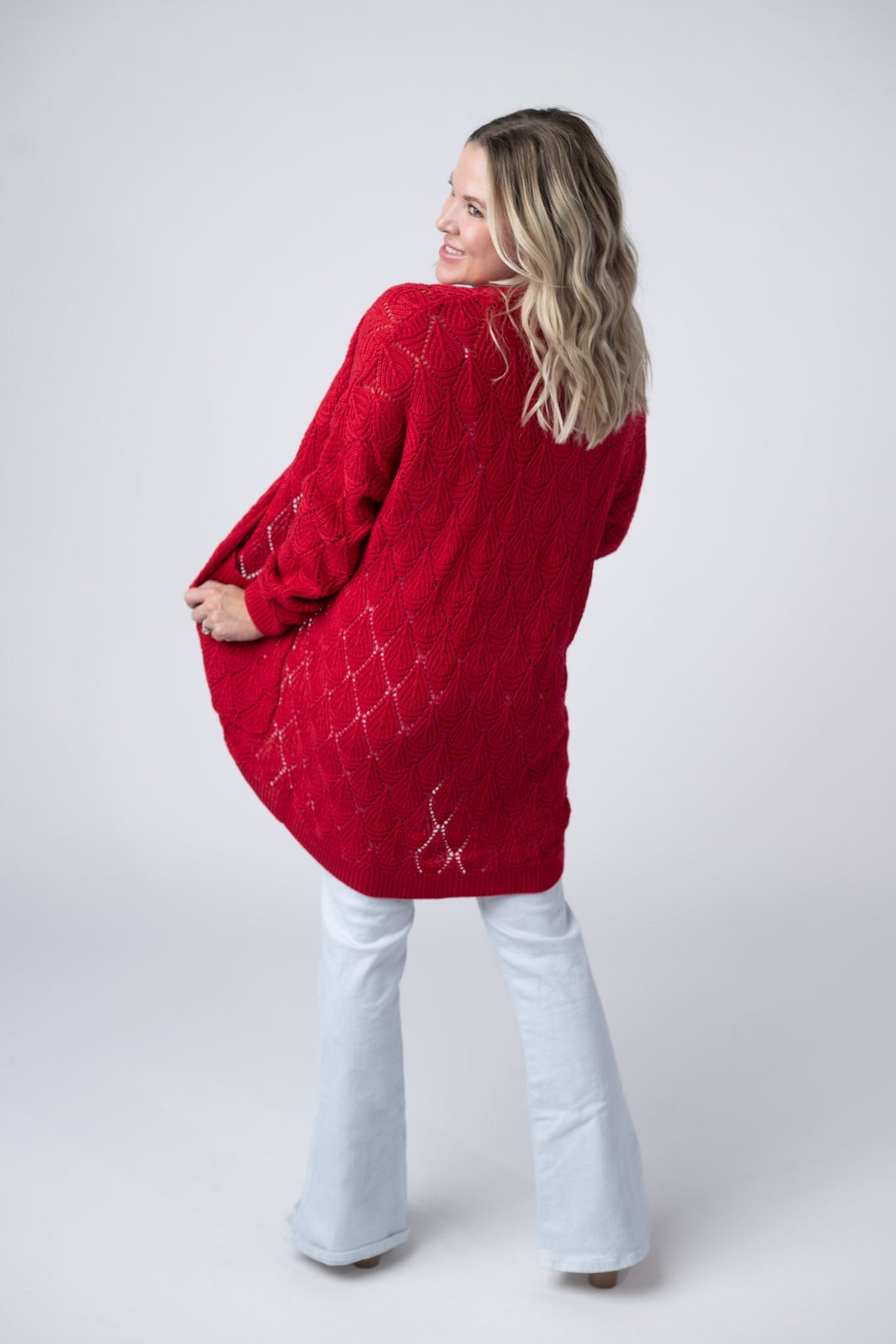 Open Knit Cardigan in Red