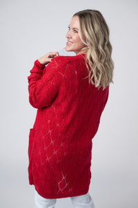 Open Knit Cardigan in Red