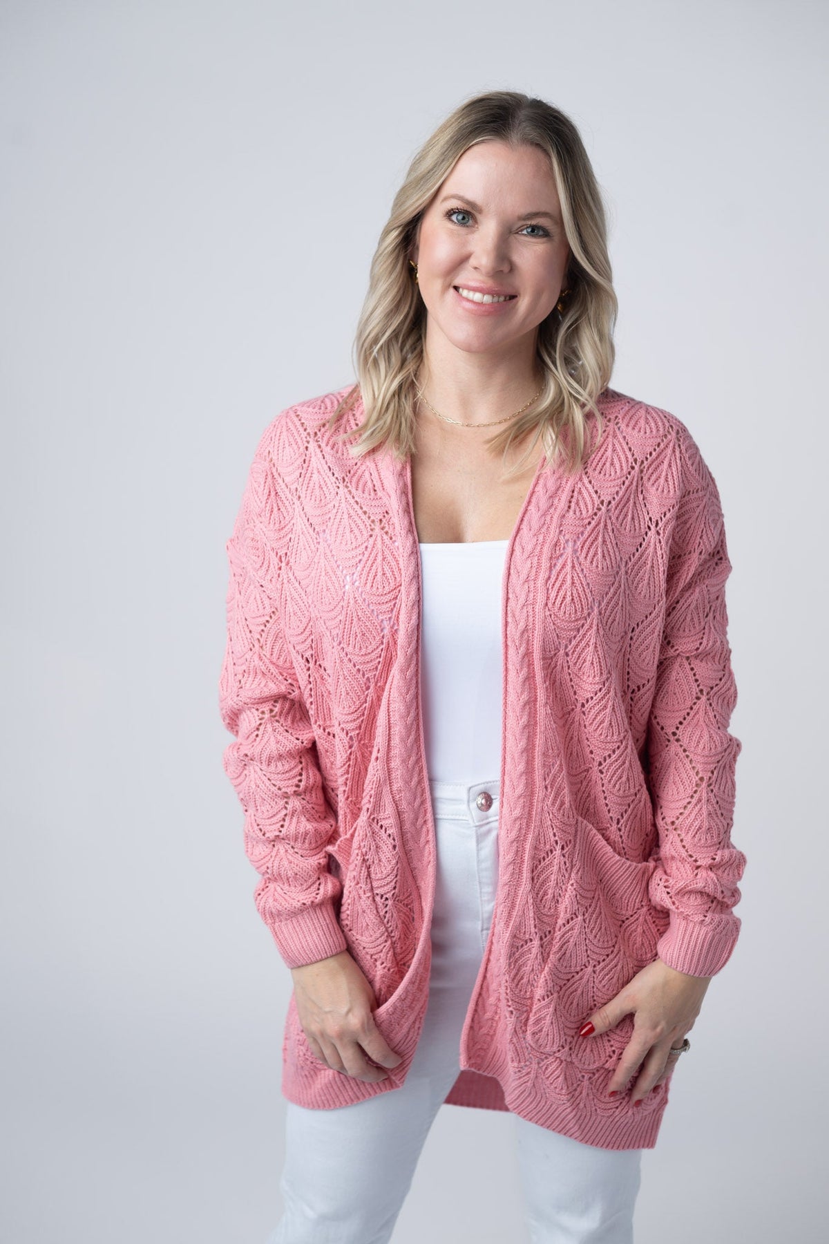 Open Knit Cardigan in Rose
