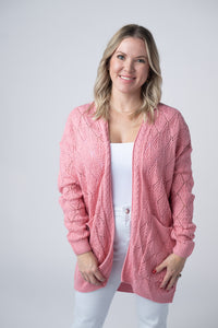 Open Knit Cardigan in Rose