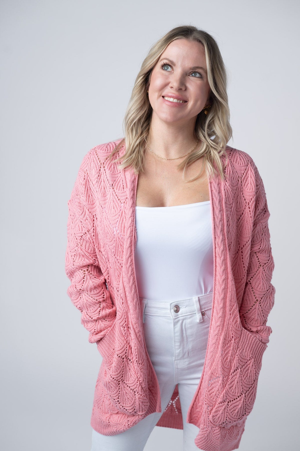 Open Knit Cardigan in Rose