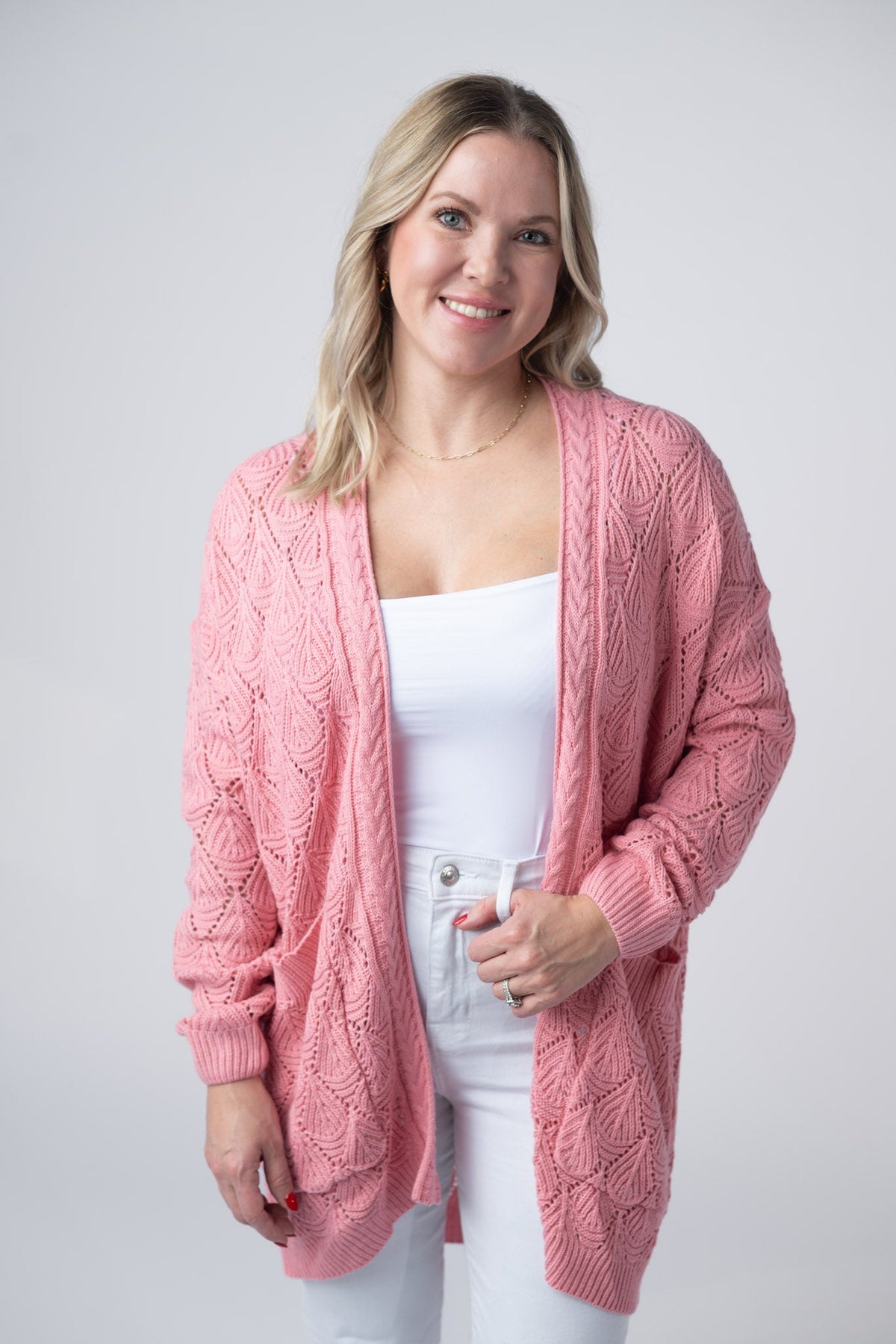 Open Knit Cardigan in Rose
