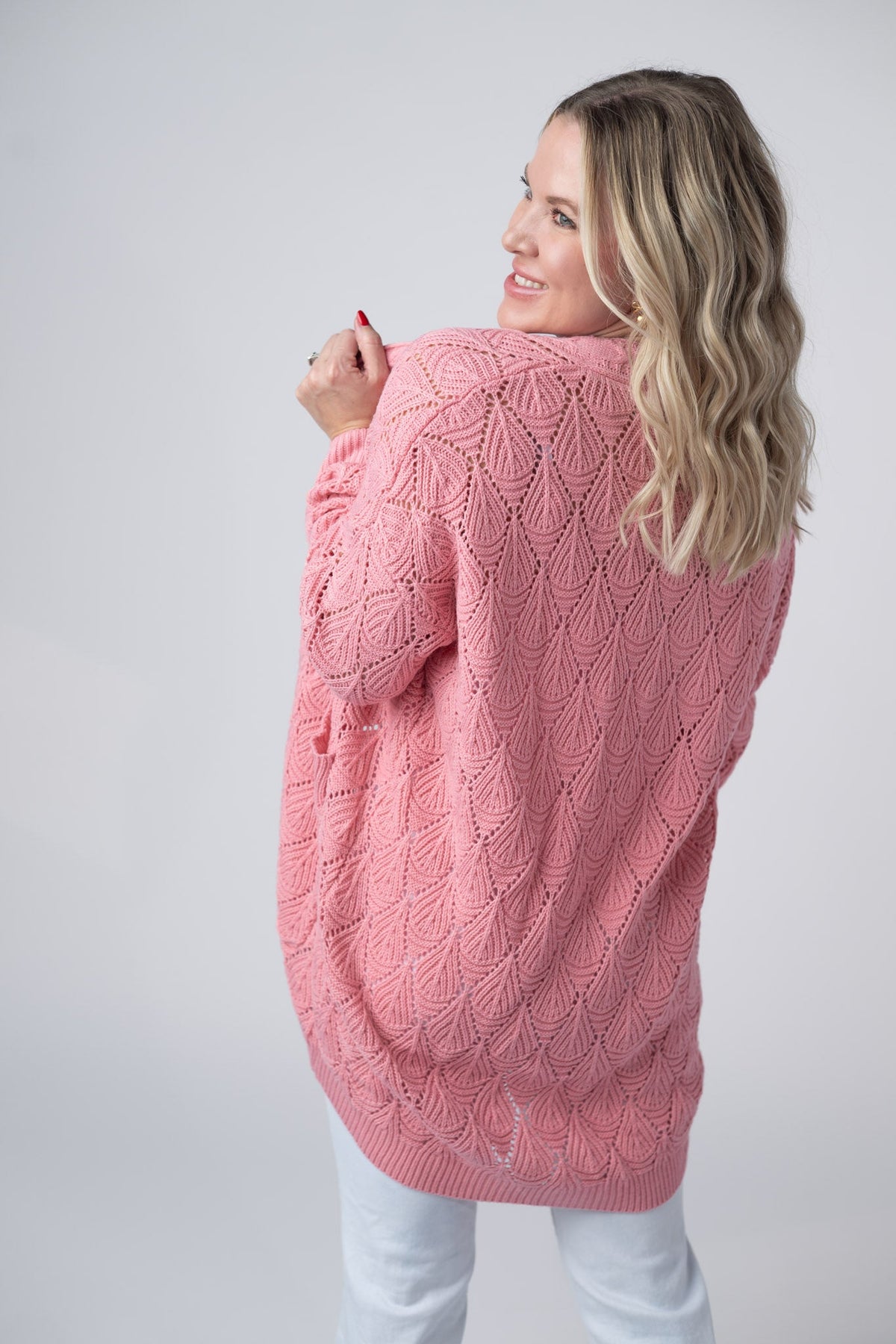 Open Knit Cardigan in Rose