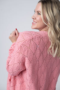 Open Knit Cardigan in Rose