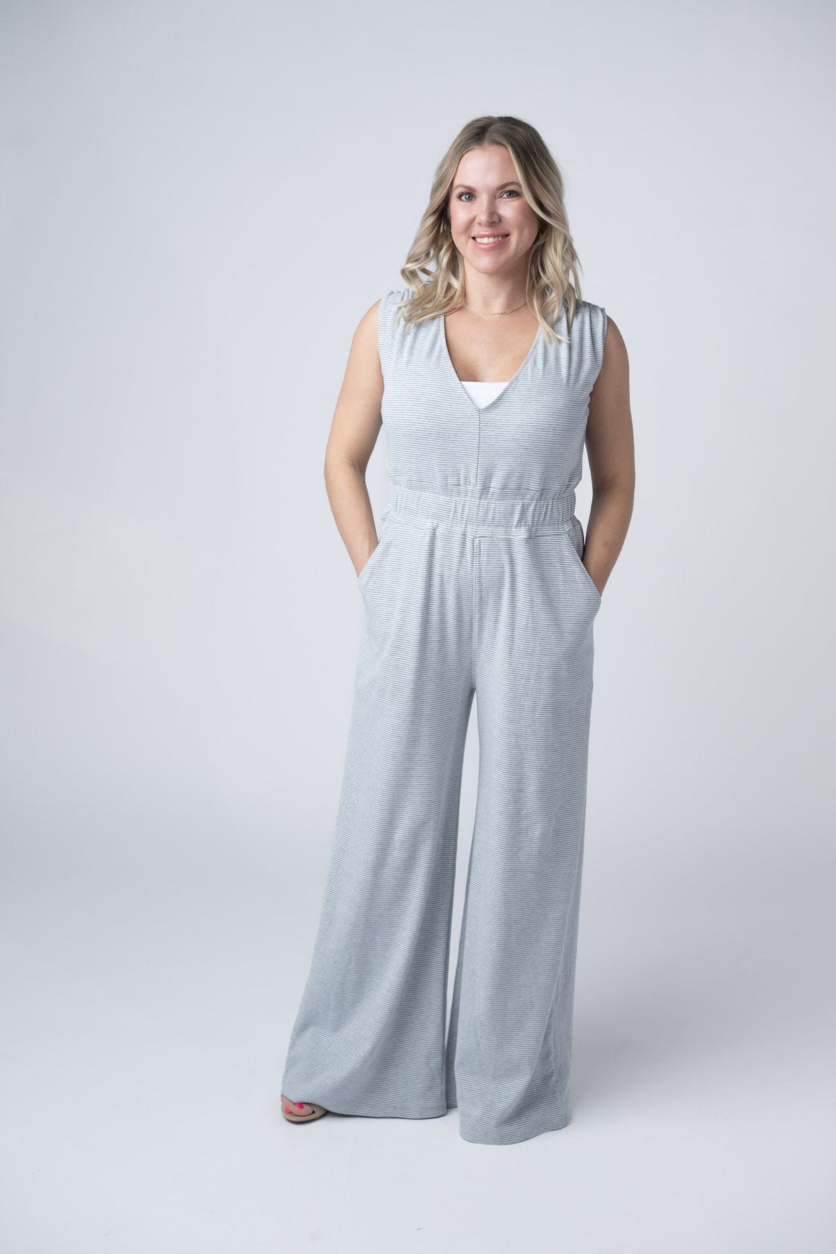 Kenzie Striped Jumpsuit in Grey