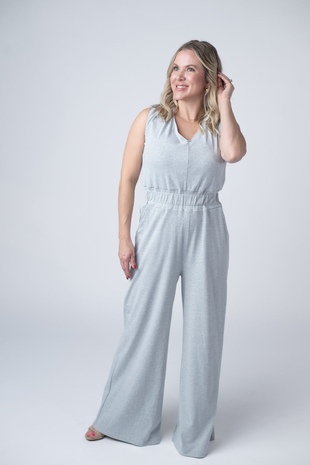 Kenzie Striped Jumpsuit in Grey