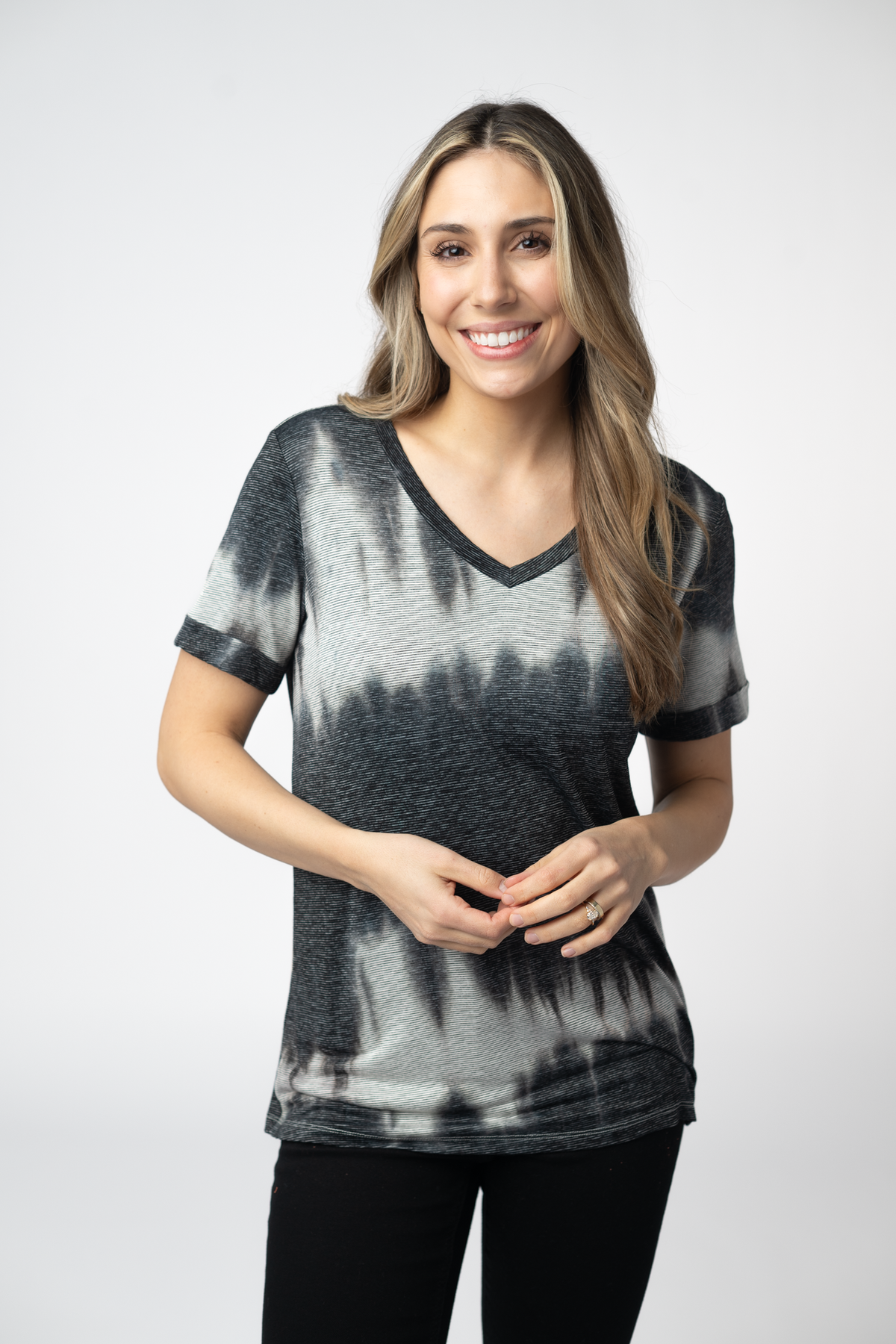 Sophie Top in Ombre Micro Stripes Midnight and White