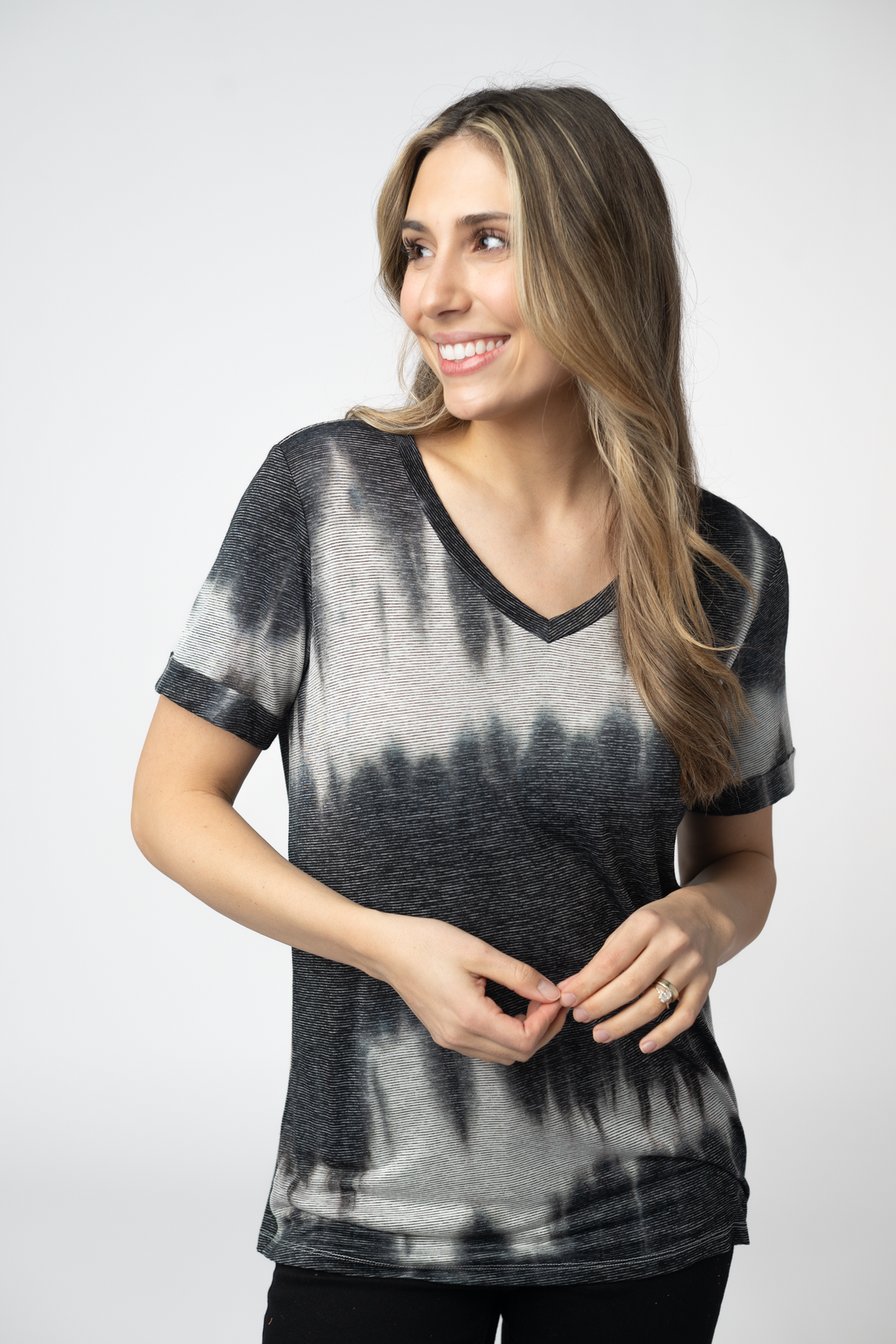 Sophie Top in Ombre Micro Stripes Midnight and White