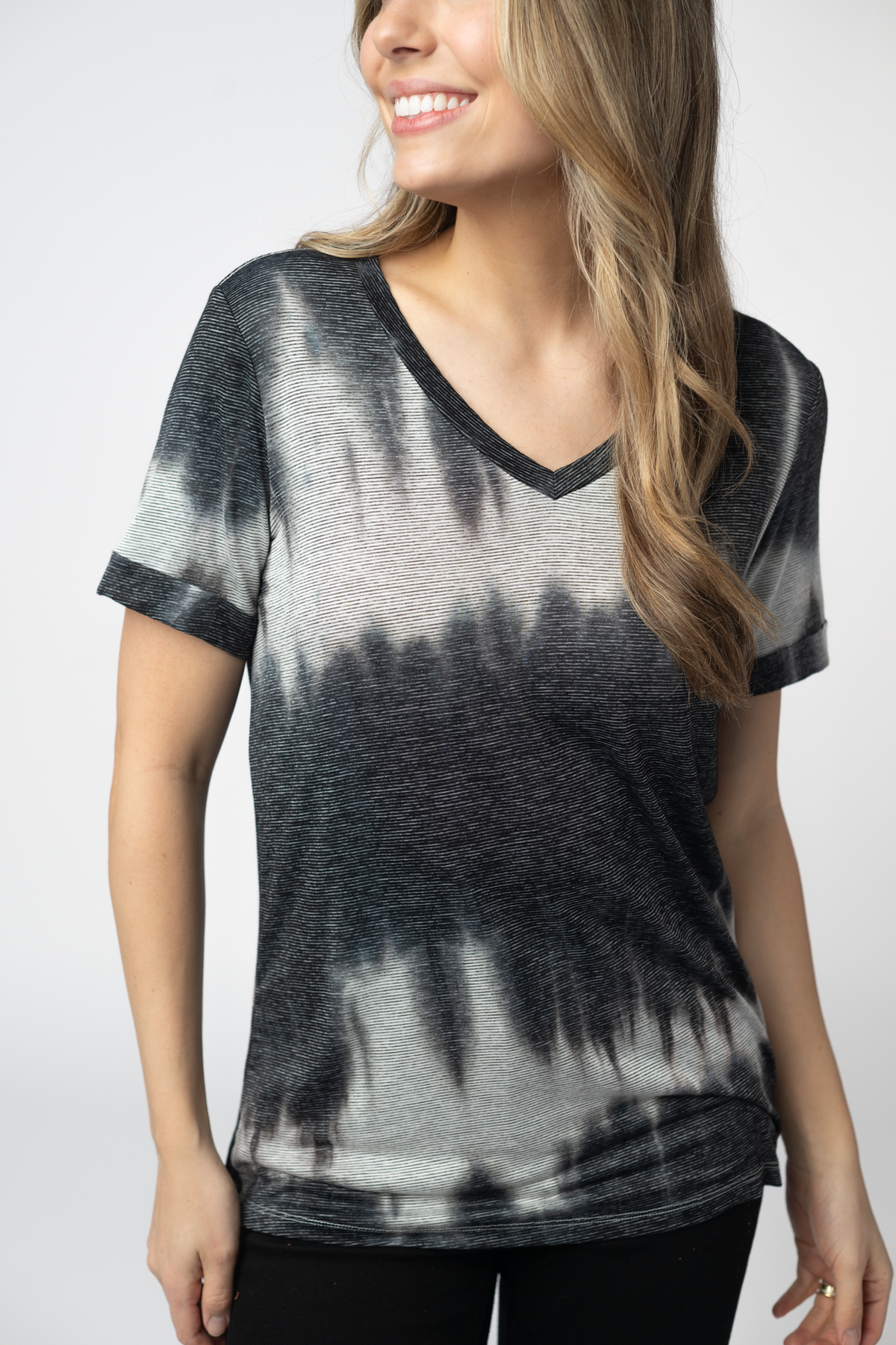 Sophie Top in Ombre Micro Stripes Midnight and White