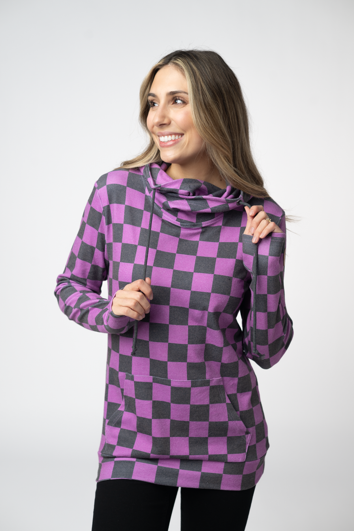 Ashley Hoodie in Black and Purple Checkers
