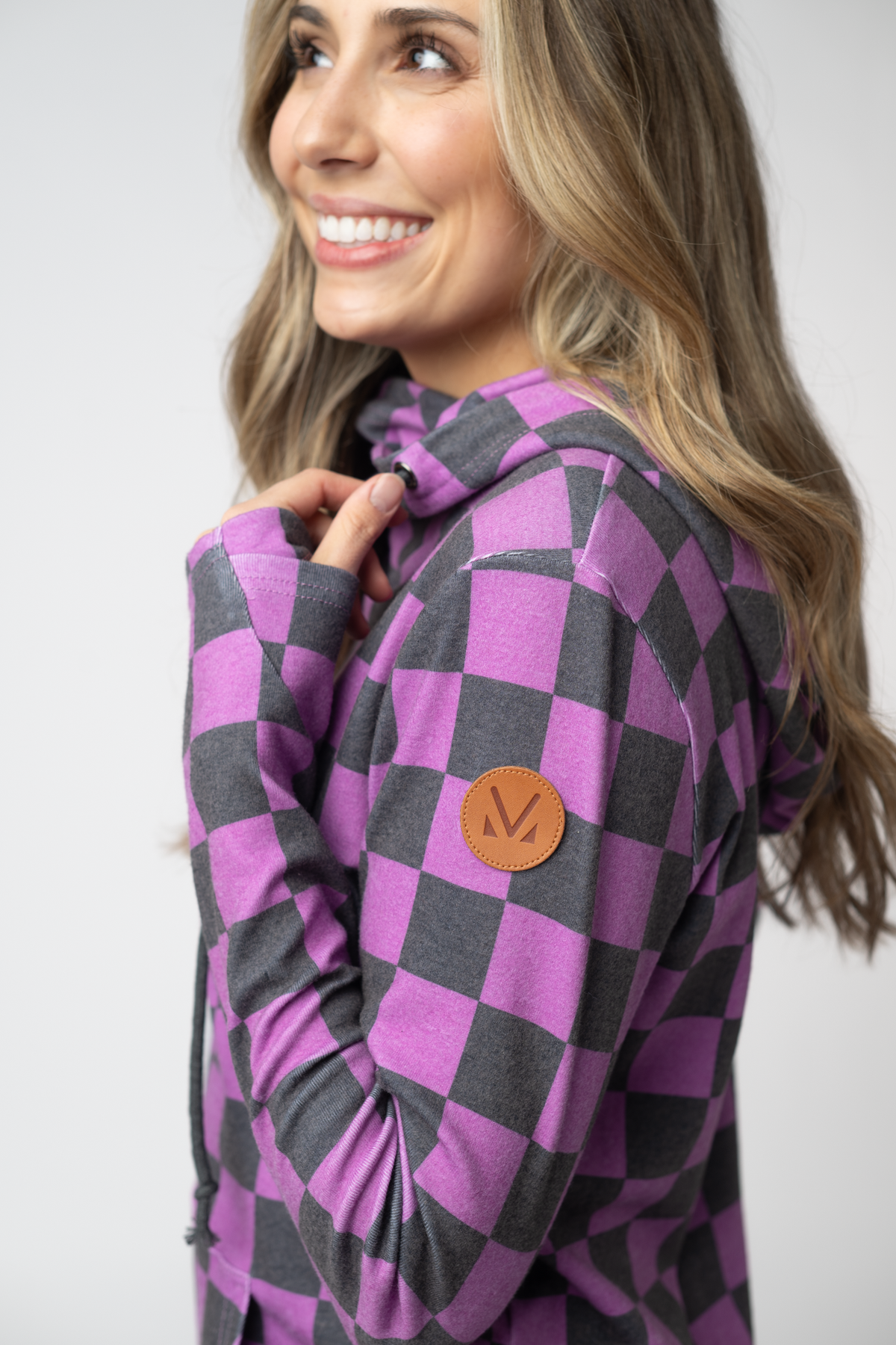 Ashley Hoodie in Black and Purple Checkers