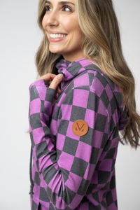 Ashley Hoodie in Black and Purple Checkers