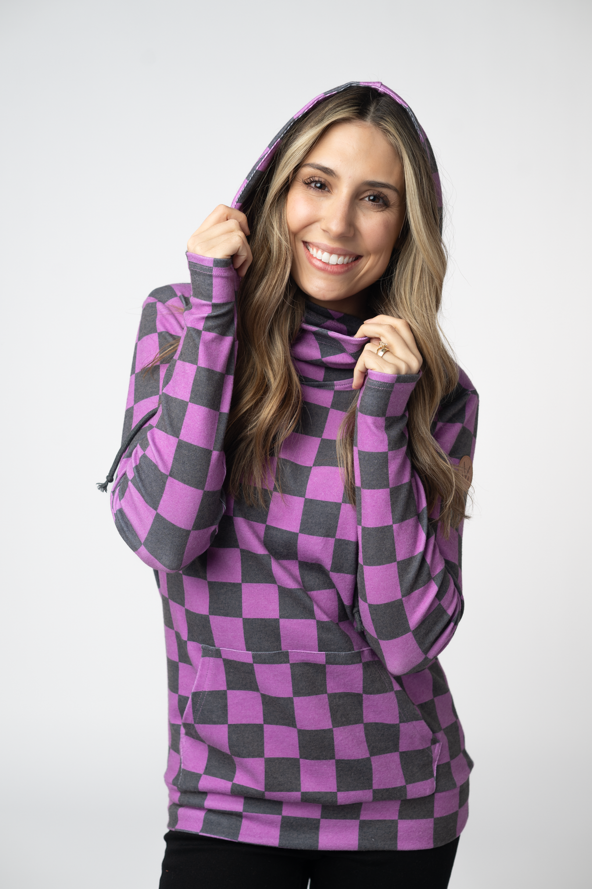 Ashley Hoodie in Black and Purple Checkers