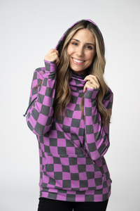 Ashley Hoodie in Black and Purple Checkers