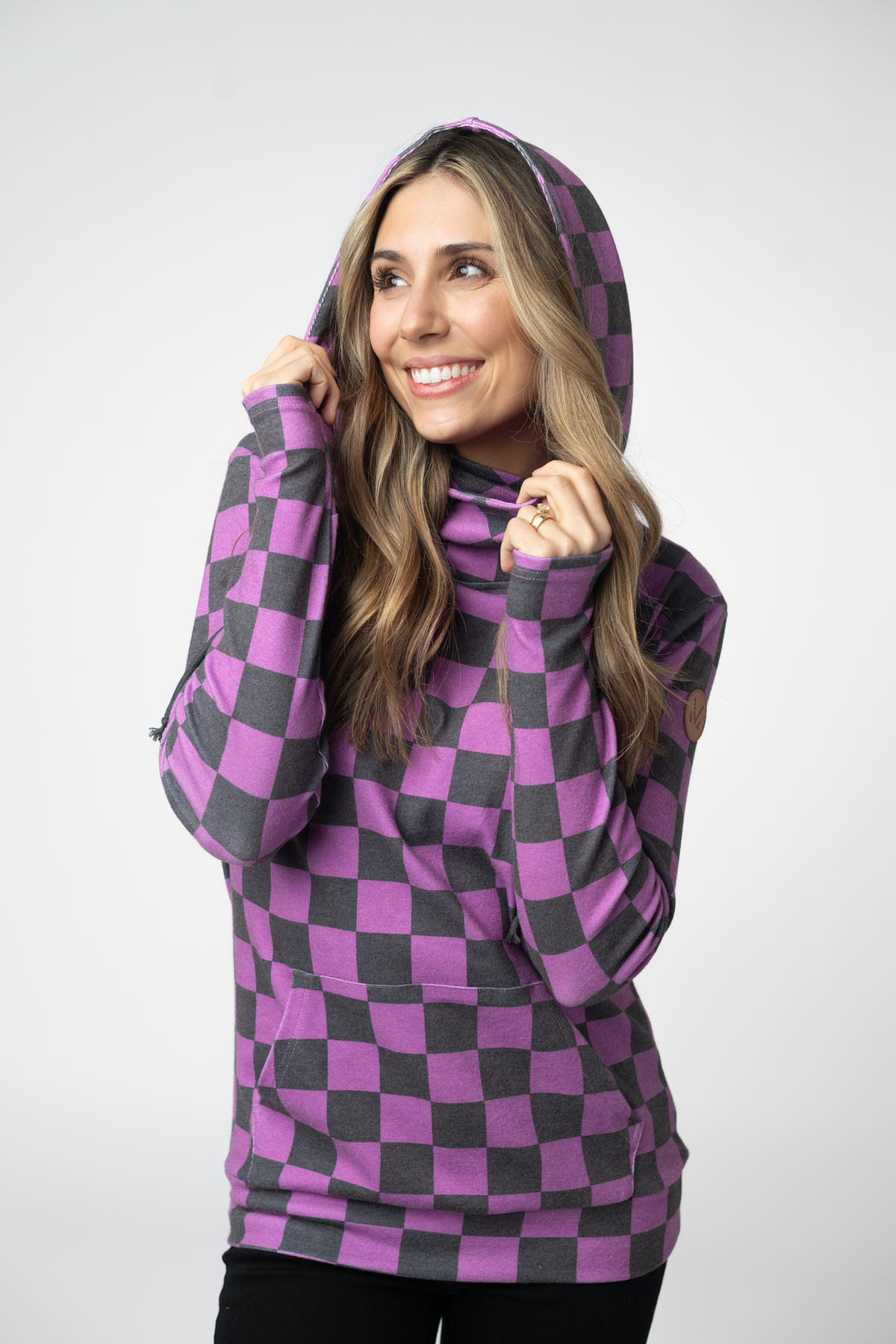 Ashley Hoodie in Black and Purple Checkers