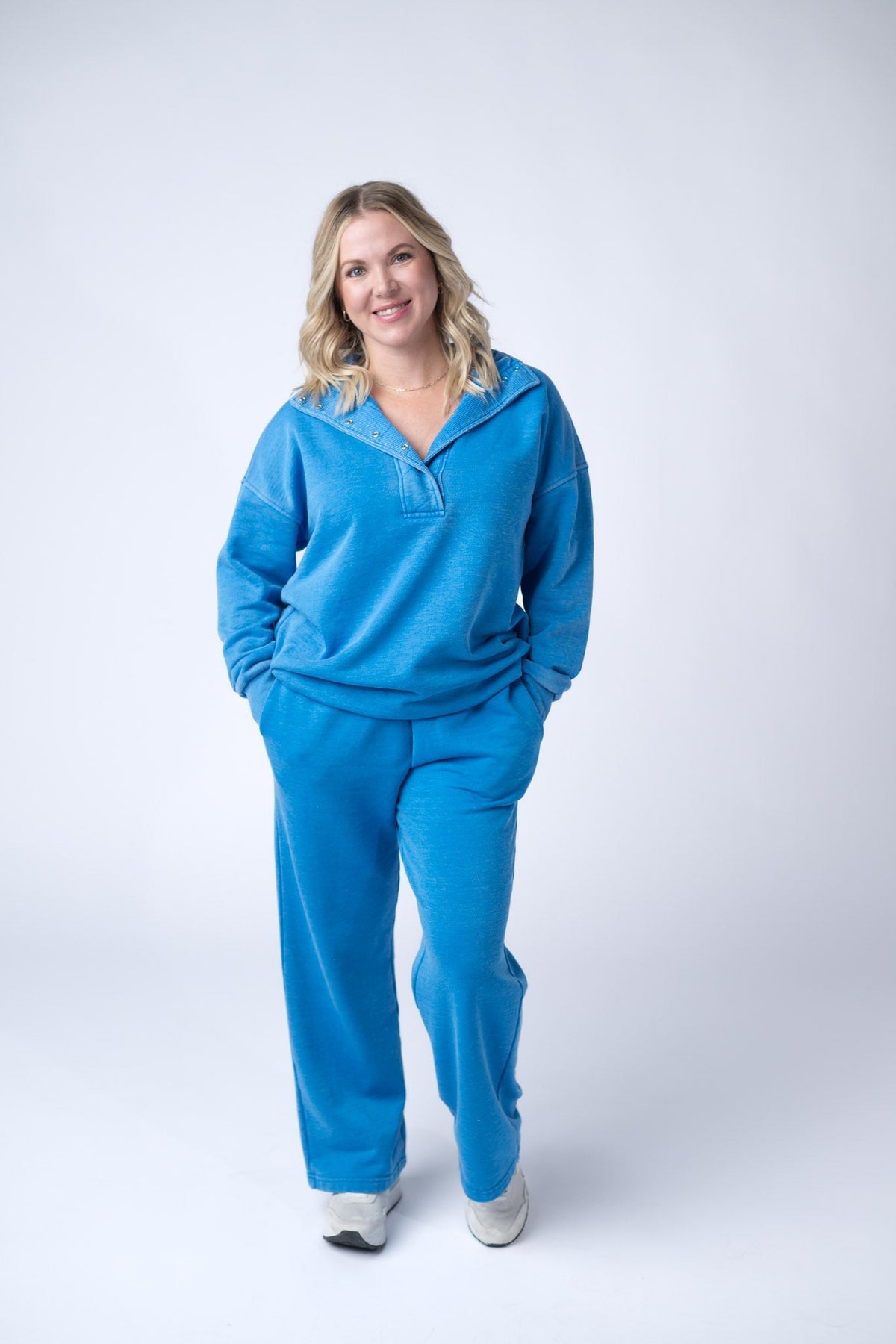 Wide Leg Vintage Wash Bottoms in Winter Blue