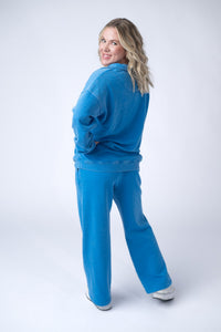 Wide Leg Vintage Wash Bottoms in Winter Blue