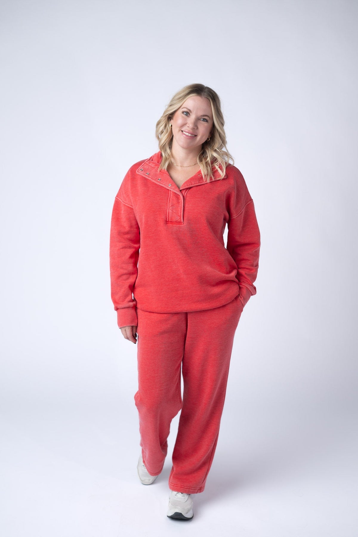 Wide Leg Vintage Wash Bottoms in Red