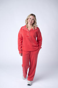 Wide Leg Vintage Wash Bottoms in Red