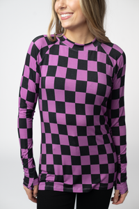 Blair Long Sleeve Top in Black and Purple Checkers