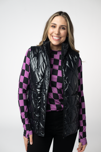 Remy Zip Up Vest in Shiny Black