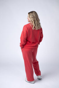 Wide Leg Vintage Wash Bottoms in Red